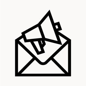 Icône: mégaphone provenant d’une enveloppe